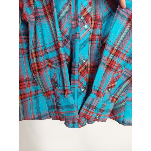 Cruel Girl Western Women's Turquoise Red Snap Casual Top Size Extra Large - Picture 4 of 10